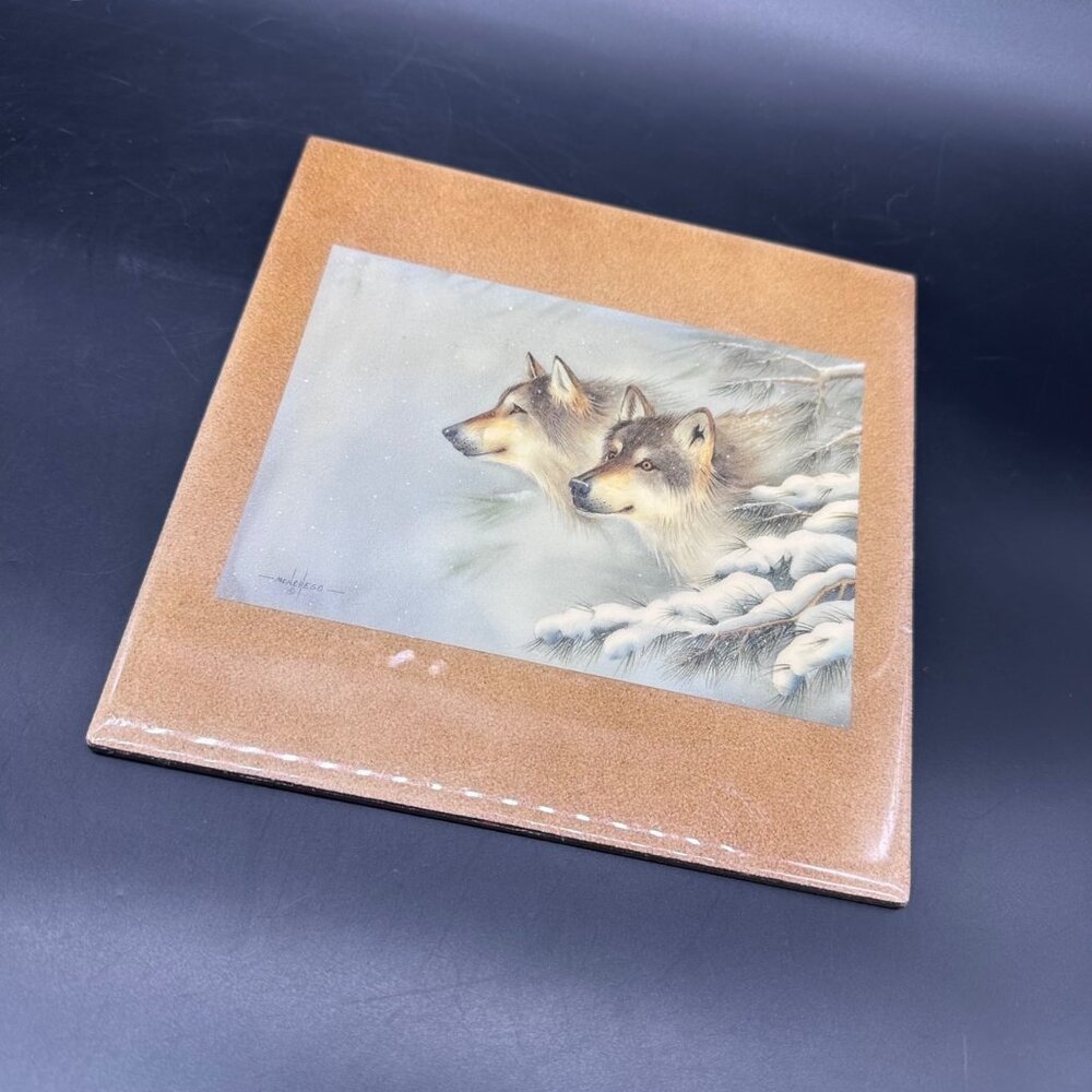 Vtg Wall Hanging Tile Wilderness Spirit Art Menchego Wolf Creek Art Decorative